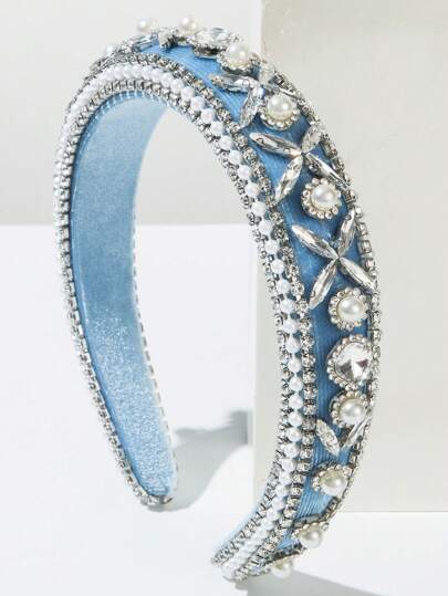 1pc Women's Korean Style Velvet Sponge Headband, Vintage Luxurious Rhinestone & Pearl Decor Elevated Headpiece, Versatile High-End Noblewoman Hair Accessory,Hairband,Hair Hoop Headbands Head Accessories