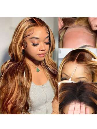 Pelucas de cabello humano con efecto ombre, sin pegamento, con encaje frontal, previamente rasuradas y resaltadas, de estilo liso y coloreadas, para mujeres