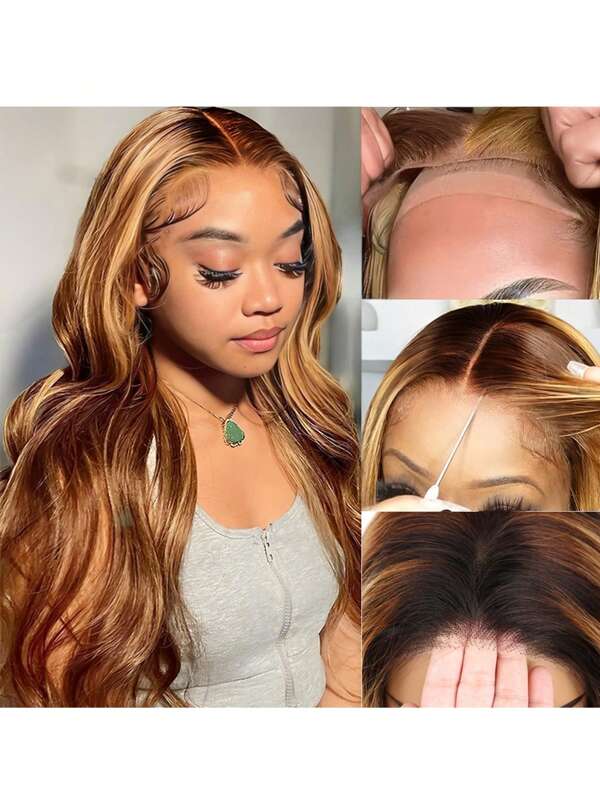 Honey Blonde Wear And Go Glueless Wigs Human Hair Ombre Lace Front Wig Pre Plucked Pre Cut 5x5 Highlight Straight Lace Front Wigs Human Hair Colored Wigs For Women