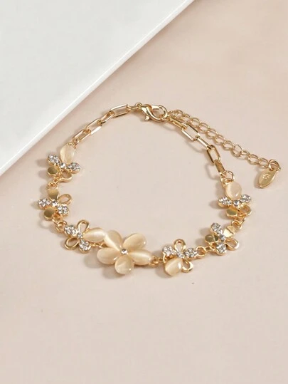 1 件可爱花朵青少年手链，甜美清新花卉珠宝配饰，带水钻，可调节，适合女孩、朋友、节日场合、日常佩戴