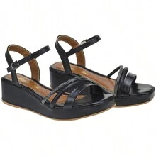 Women's Wedge Sandal With Comfortable Rhinestone Strap - màu đen - Xem 1