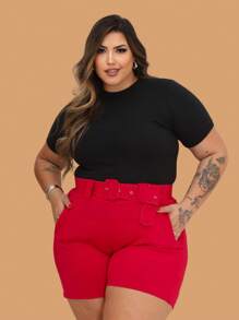 Basic T-Shirt Ribbed Premium Plus Size Soft And Adjustable Stylish Elegant Knit - Black - View 1