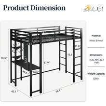 JAMFLY Metal Twin Loft Bed With Desk And Storage Shelf, Heavy Duty Loft Bed Frame With Build-In Ladder & Safety Guardrail, Space-Saving Twin Size Loft Bed For Teenager And Adult, Black - Black - View 3