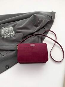 1 件迷你勃艮第方形包，金属扣，绒面 PU 可调节肩带斜挎包，女士时尚手提包，适合日常使用，购物，约会，时尚勃艮第包 - 酒紅色 - 查看 5