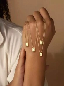 2pcs Stainless Steel Double Layer Chain 26 Letters A-Z Name Initial Pendant Necklace, Women Daily Wear Jewelry Gift For Friend - Yellow Gold - View 4