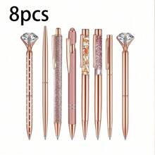 3/5/8pcs Rose Gold Ball Pen Set, Liquid Sand Shimmer Pens, Metal Crystal Rhinestone Ballpoint Pen, Black Ink, Gift For Girls, Wedding, Office Desk Supplies Back To School