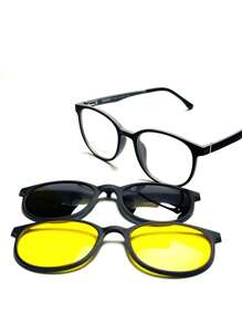 Round Clip On Glasses Frame TR-90 Material With Spring - Xám - Xem 7