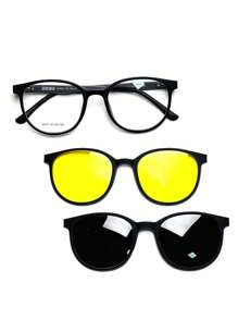 Round Clip On Glasses Frame TR-90 Material With Spring - Xám - Xem 3