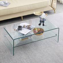 Glass Coffee Table Modern Tempered Clear Coffee Tables 2-Layer Storage Glass Tables For Living Room, Easy To Clean - Transparent - View 2