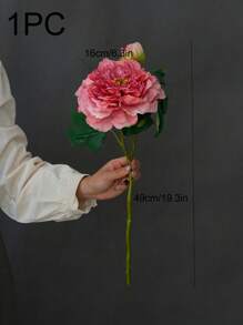 1pc Realistic New 2-Head Peony Vintage Style Home Living Room Decoration Fake Flower Arrangement, Valentine's Day, Gift - Multicolor - View 3