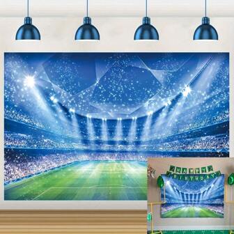 Football Field Backdrop, Night Match Spotlight Scene, Football Field Party Wall Decor, Sports Fan Celebration Theme Photography Background, Suitable For Birthday And Event, Made Of Polyester