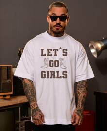 Unisex Basic Cotton T-Shirt Let's Go Girls Slogan With Boots - 白色 - 查看 2
