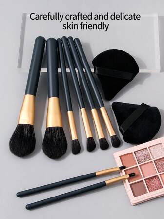 10pcs Premium Makeup Brush Set Includes Soft Hair Wooden Handle Powder Brush, Blush Brush, Eyeshadow Brush, Concealer Brush, Eyebrow Brush, Lip Brush + Flocked Triangle Makeup Sponge,Brush Set,Makeup Brush Kit,Make Up Brush Set,Make Up Set Complete,Makeup Brush Set,Complete Makeup Kit,Brush Kit,Brushes Makeup Set,Makeup Gift Set