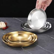 1 Stück Gold/Silber, Edelstahl Grillplatte, Speiseteller, Grillplatte, Speiseteller, Bankettteller, Dessertteller, Kuchenteller, Obstplatte, Snackteller, Küchenzubehör, Weihnachts-/Halloween-Potluck-Zubehör, Potluck-Zubehör, Pizzateller, Westlicher Teller, Frühstückstablett, Kaffee- und Teetablett, Partyzubehör, Valentinstag, Neujahrsgeschenke