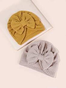 Newborn Baby Waffle Bow Headband Hat Set, Cute Turban Headwrap Cap For Infant