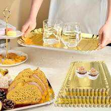 10pcs Gold Rectangular Cake Trays, Heavy Duty Cardboard Trays, Oil-Proof Cake Base, Dessert Display Cupcake Decoration Serving Platter, Suitable For Birthday Party Wedding Catering - Gold - View 7