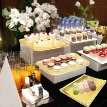 10pcs Gold Rectangular Cake Trays, Heavy Duty Cardboard Trays, Oil-Proof Cake Base, Dessert Display Cupcake Decoration Serving Platter, Suitable For Birthday Party Wedding Catering - Gold - View 8
