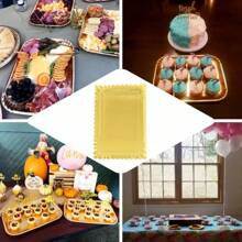 10pcs Gold Rectangular Cake Trays, Heavy Duty Cardboard Trays, Oil-Proof Cake Base, Dessert Display Cupcake Decoration Serving Platter, Suitable For Birthday Party Wedding Catering - Gold - View 10