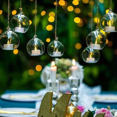 5 件微景观瓶，悬挂式玻璃花瓶，透明玻璃圆形悬挂烛台，适用于婚礼装饰、节日装饰、家居装饰吊坠、悬挂式花瓶、DIY 礼物、悬挂瓶