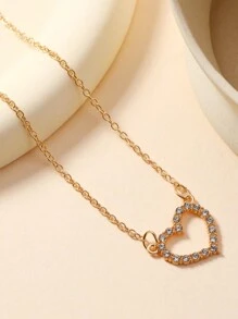 1 件女士心形吊坠项链，带水钻，适合日常、休闲、派对和约会场合