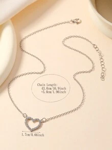 1 件女士心形吊坠项链，带水钻，适合日常、休闲、派对和约会场合