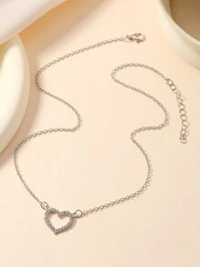 1 件女士心形吊坠项链，带水钻，适合日常、休闲、派对和约会场合