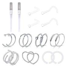 2-31pcs Body Septum Piercing Kit 14G 16G 18G 20G 22G Tools For Nose Tongue Lip Ear Eyebrow Belly Button Cartilage Tragus Industrial Barbell Helix Daith Piercing Jewelry Clamps