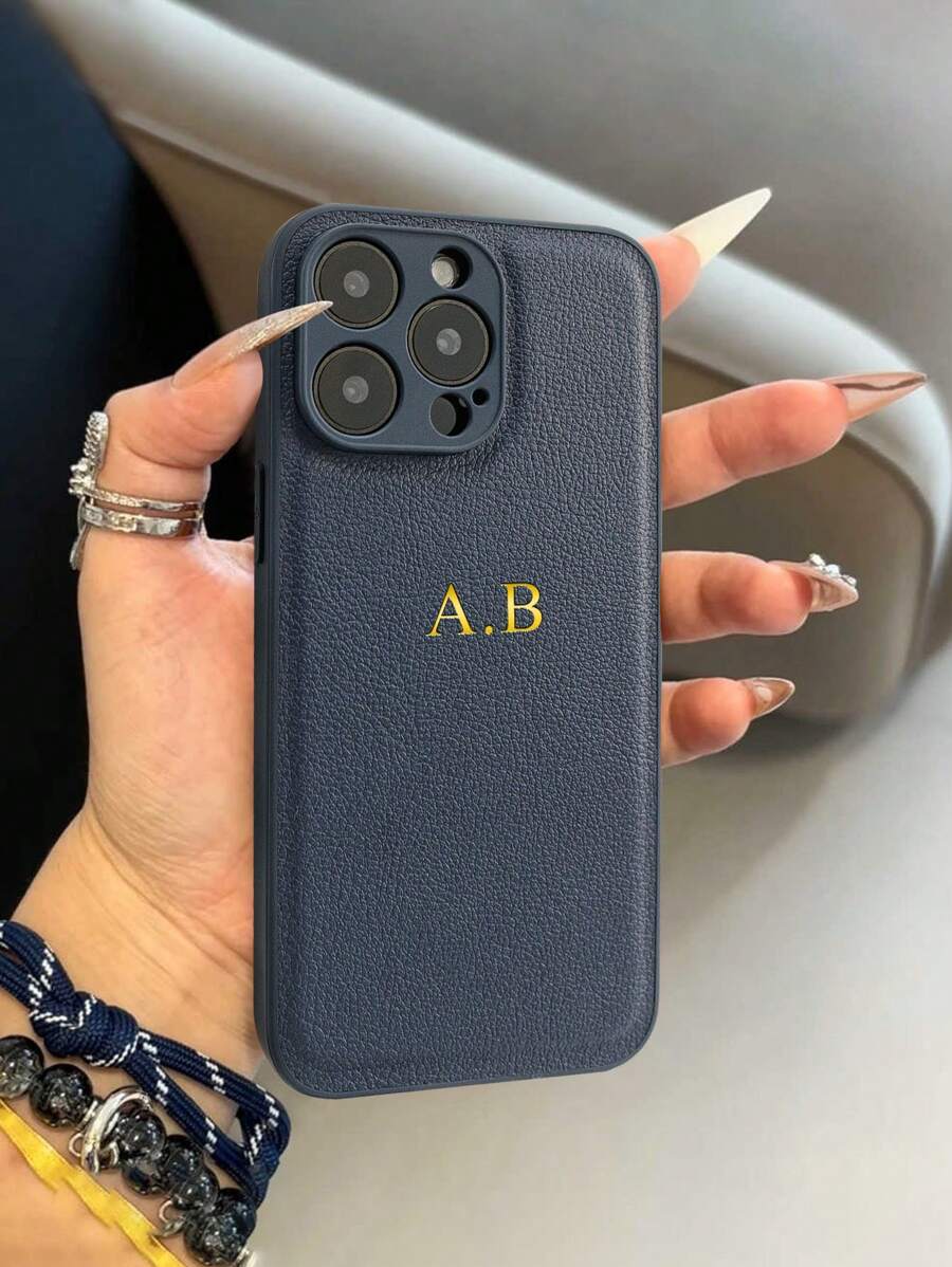 奢华皮革字母元素防震定制手机壳，兼容 17/16/15/14/13/12/11 Pro Max/17/Air/16/15/14 Plus，兼容三星S25/S24/S23/S22/S21 Ultra Plus/S23/S21/S20 FE/A55/A54/A53/A52/A51/A35/A34/A33/A32/A23/A21S，后盖，韩国INS个性化姓名首字母3D DIY雕刻金色字母烫印工艺皮革手机壳，节日礼物，送给情侣、朋友、家人或自己，2025年季节精选手机壳，旅行收纳包，周年纪念日、婚礼礼物，派对春季礼物