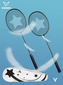 veidoorn 2pcs Badminton Rackets White Black 4U Tension Offensive&Defensive Training Racket With Free String And Bag