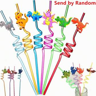 4pcs Reusable Dinosaur Straws Plastic Dinosaur Straws For Jungle Dinosaur Theme Party Drinking Straws For Dinosaur Party Decoration Supplies Birthday Party Favors, Send By Random Christmas Gift,School Supplies