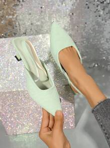 Giày cao gót hở mũi mỏng quai mắt cá chân thời trang phong cách tối giản tôn dáng cao 5cm gót mèo con nhỏ - màu xanh lá - Xem 7