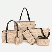 Women's Fashion Handbag Set 6 Faux Leather Women's Bag Cute Butterfly Chain Shoulder Backpack - 米色-黑色 - 查看 1