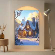 Hermosa casa navideña en la nieve - Póster de Navidad, impresiones en lienzo, arte de pared vintage para decorar la sala de estar, dormitorio, baño, cocina y hogar - enmarcado - Ver 6