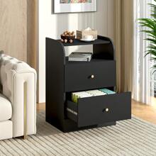 Nightstand With Two Drawers Black Bedside Table Chest Of Drawers With Opening Storage Rack,3 Tiers Modern Night Table For Bedroom Small Spaces Storage Furniture
