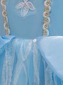 Young Girls Blue Cap Sleeve Fantasy Princess Dress For Costume Party