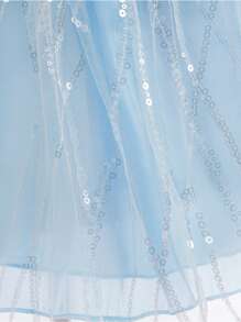 Young Girls Blue Cap Sleeve Fantasy Princess Dress For Costume Party