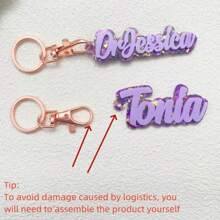 1 件定制亚克力钥匙扣，带英文名称和日期 - 个性化字母吊坠，创意三色设计，送给女士的完美圣诞节礼物 - 彩色 - 查看 6