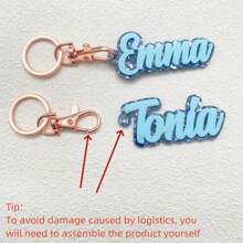 1 件定制亚克力钥匙扣，带英文名称和日期 - 个性化字母吊坠，创意三色设计，送给女士的完美圣诞节礼物 - 彩色 - 查看 5