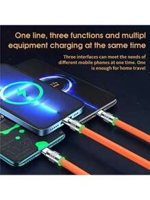 5pcs Multi Charging Cable - 3 In 1 120W Super Fast Charger Cord, Orange Silicone USB Cables, Zinc Alloy Connector, Universal Charging Cord For Type-C And Micro USB For Cell Phones And Car Charging Triple-Headed Super Fast Charging Cable - Experience Lightning-Fast Charging, Universal Compatibility, And Stylish Car-Friendly Design With Data Sync And One Drag Three Function Convenience Compatible With IPhone 16, 16 Pro Max, 15, 15 Plus, 15 Pro, 15 Pro Max, 14 Pro Max, 14 Pro, 14 Plus, 13 Pro Max, 13 Pro, 13, 12 Pro, 12, 11, XS, XR, 8 Plus, 8, 7, 6, 37, SE, For IPad, OnePlus Multifunctional Charging Cable Adapter For Smartphones And Tablets, Durable & High-Performance Nan MFi Certified - Orange 5pcs - View 4