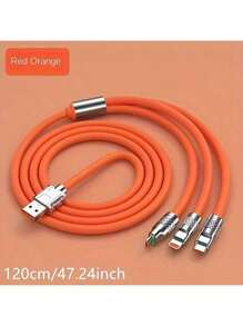 5pcs Multi Charging Cable - 3 In 1 120W Super Fast Charger Cord, Orange Silicone USB Cables, Zinc Alloy Connector, Universal Charging Cord For Type-C And Micro USB For Cell Phones And Car Charging Triple-Headed Super Fast Charging Cable - Experience Lightning-Fast Charging, Universal Compatibility, And Stylish Car-Friendly Design With Data Sync And One Drag Three Function Convenience Compatible With IPhone 16, 16 Pro Max, 15, 15 Plus, 15 Pro, 15 Pro Max, 14 Pro Max, 14 Pro, 14 Plus, 13 Pro Max, 13 Pro, 13, 12 Pro, 12, 11, XS, XR, 8 Plus, 8, 7, 6, 37, SE, For IPad, OnePlus Multifunctional Charging Cable Adapter For Smartphones And Tablets, Durable & High-Performance Nan MFi Certified - Orange 5pcs - View 2