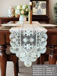 1 件 100% 涤纶面料精致 3D 刺绣蕾丝花边家居装饰帷幔、橱柜围巾、厨房餐桌旗、餐垫、室内外节日装饰、野餐、派对、婚礼系列桌旗 - 白色 - 查看 4