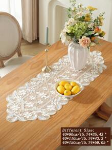 1 件 100% 涤纶面料精致 3D 刺绣蕾丝花边家居装饰帷幔、橱柜围巾、厨房餐桌旗、餐垫、室内外节日装饰、野餐、派对、婚礼系列桌旗 - 白色 - 查看 6