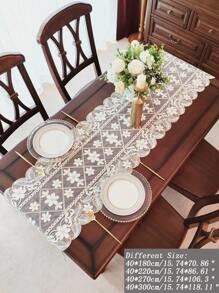 1 件 100% 涤纶面料精致 3D 刺绣蕾丝花边家居装饰帷幔、橱柜围巾、厨房餐桌旗、餐垫、室内外节日装饰、野餐、派对、婚礼系列桌旗 - 白色 - 查看 2