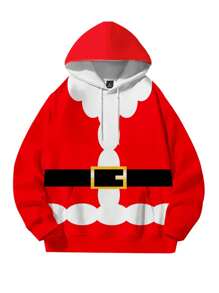 Men's 3D Digital Print Front Drawstring, All-Over Xmas Elements Hoodie And Drawstring Pocket Sweatpants Set - Red - View 2