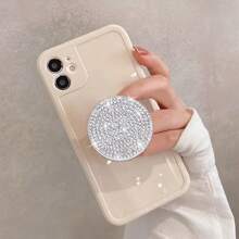 1pc Glitter Rhinestone Phone Bracket Flash Mobile Phone Push-Pull Bracket Creative Mobile Phone Push-Pull Integrated Folding Bracket Lazy Mobile Phone Back Sticker Bracket With 15 Pro Max And 14 Pro Max - Clear - View 4