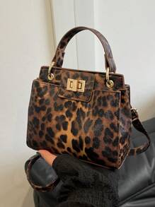 Fashionable Mini Leopard Print Seasonal Commuting Handbag With Multiple Compartments, Shoulder Crossbody Bag, New Fall Winter Cheetah Print Purse For Women - Brown - View 6