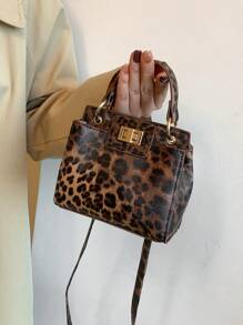 Fashionable Mini Leopard Print Seasonal Commuting Handbag With Multiple Compartments, Shoulder Crossbody Bag, New Fall Winter Cheetah Print Purse For Women - Brown - View 1