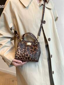 Fashionable Mini Leopard Print Seasonal Commuting Handbag With Multiple Compartments, Shoulder Crossbody Bag, New Fall Winter Cheetah Print Purse For Women - Brown - View 4