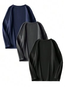 3 件套男士休闲简约字母印花长袖 T 恤，秋季 T 恤，秋季服装 - 彩色 - 查看 3