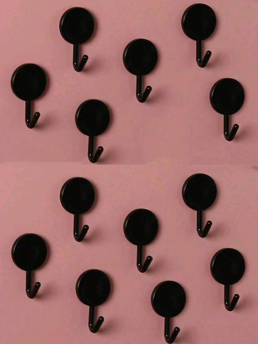 1/10/20pcs Black Self-Adhesive Wall Hooks, No Damage Door Hooks For Hanging Clothes, Strong Adhesive Hook Hangers - Multicolor - View 1